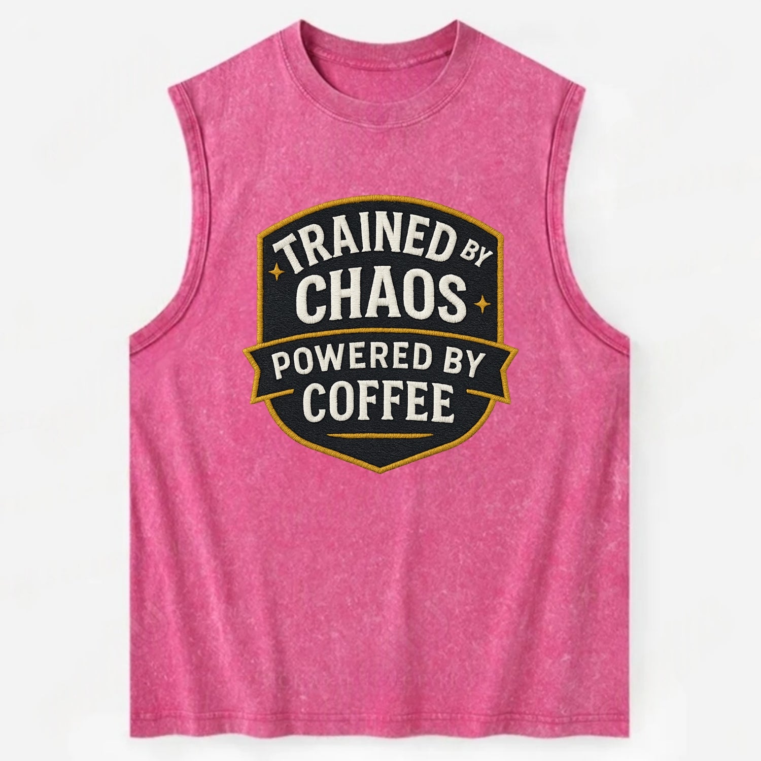 Trained by chaos, powered by coffee - Vintage Washed Tank - Pink