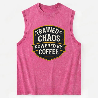 Trained by chaos, powered by coffee - Vintage Washed Tank - Pink