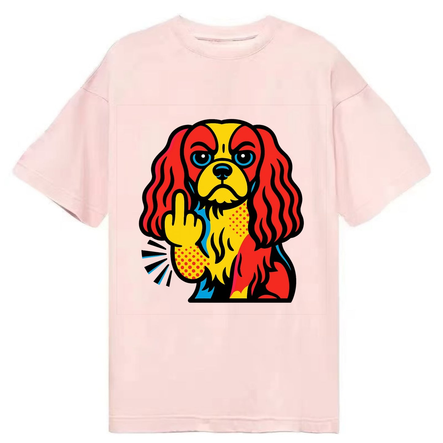 Cavalier King Charles Spaniel with long ears, regal paw giving finger - Classic T-shirt - Pink