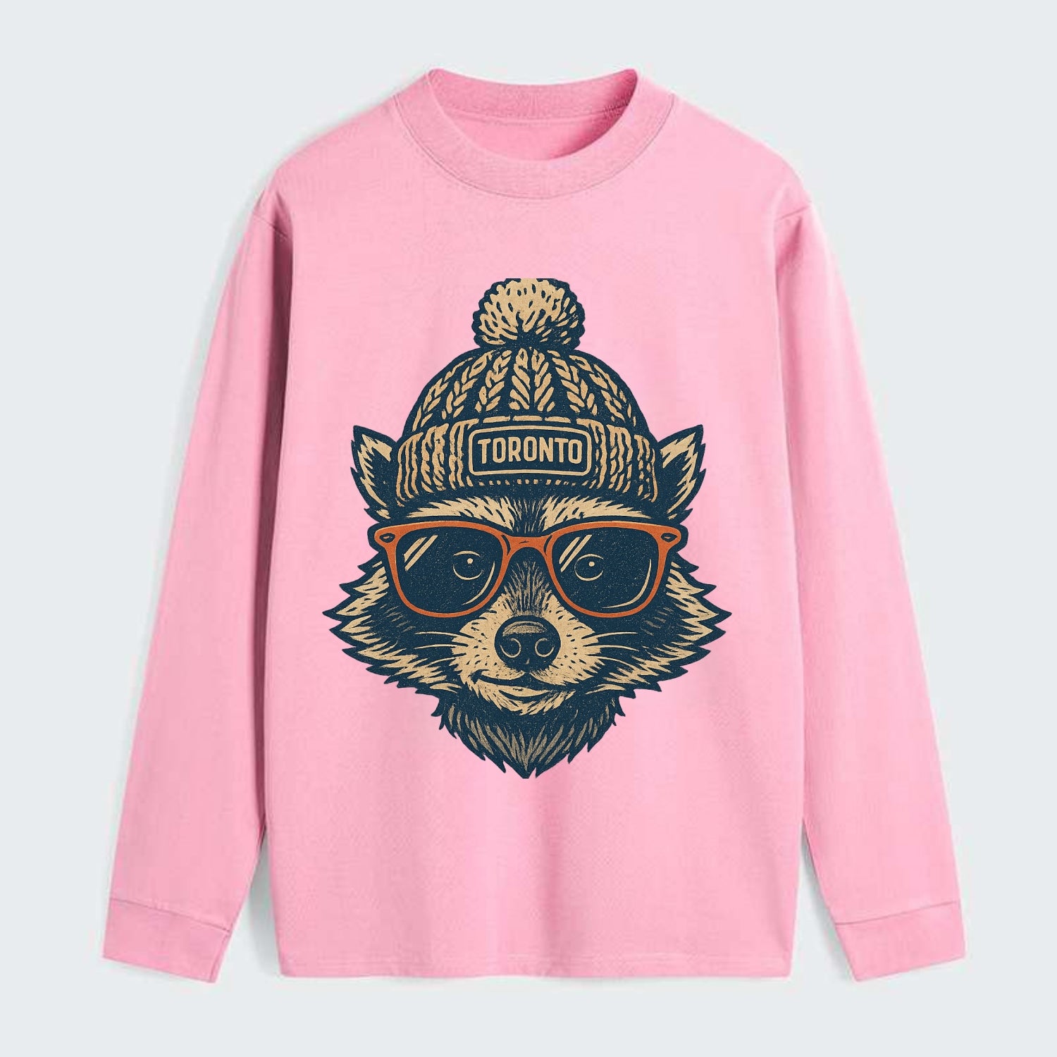 Toronto Raccoon wearing Toronto beanie w - Classic Long Sleeve Shirt - Pink