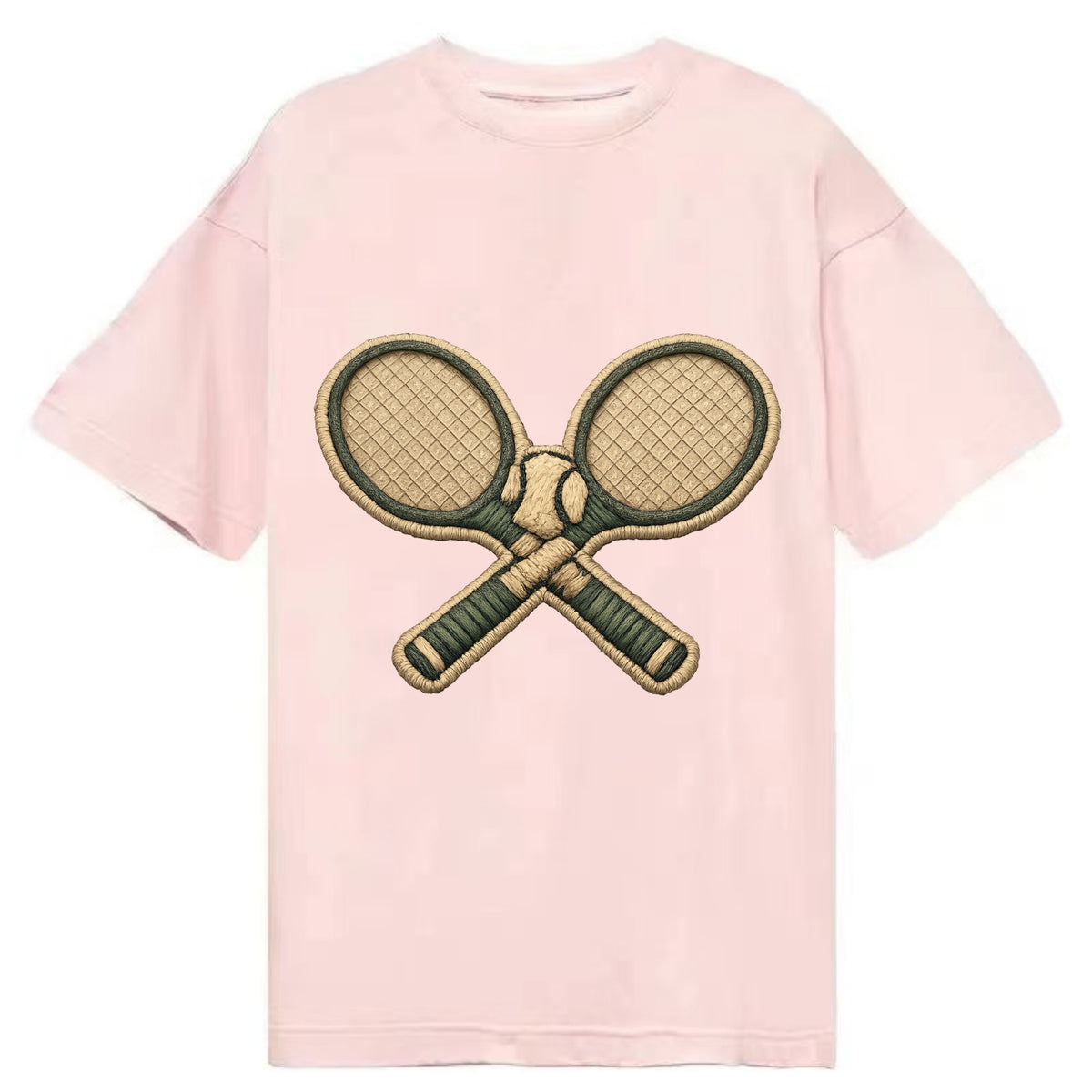 Embroidered patch design - TENNIS RACKET CROSSED - tennis rackets with ball in - Classic T-shirt - Pink