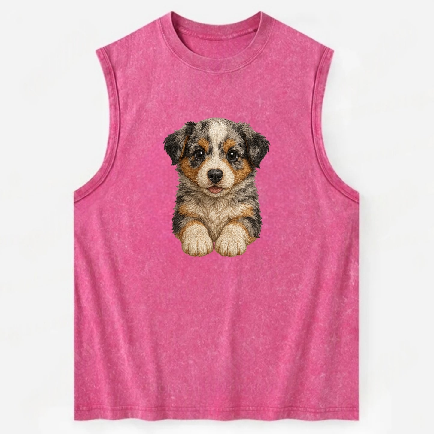 Baby Australian Shepherd Puppy - merle coat, bright eyes, fluffy, - Vintage Washed Tank - Pink