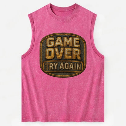 Game Over Try Again  - Vintage Washed Tank - Pink