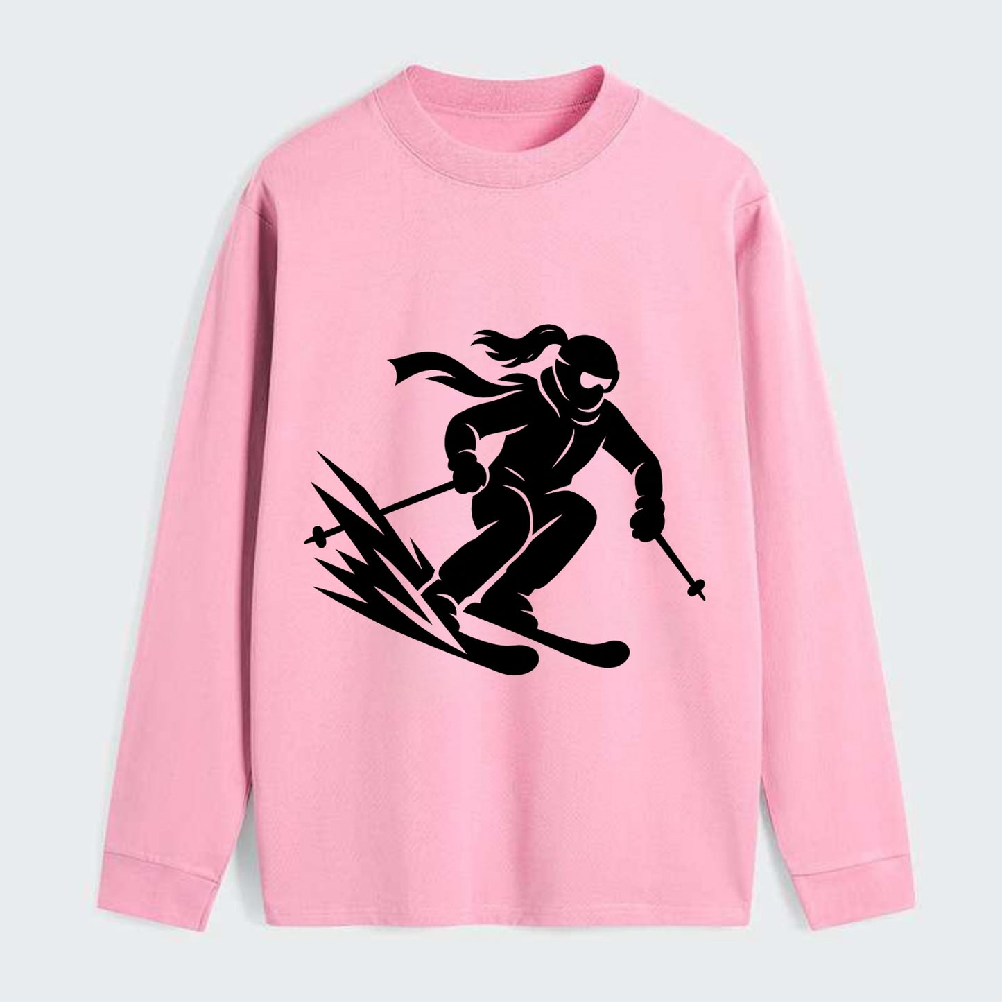Skier carving down snowy slope - Classic Long Sleeve Shirt - Pink