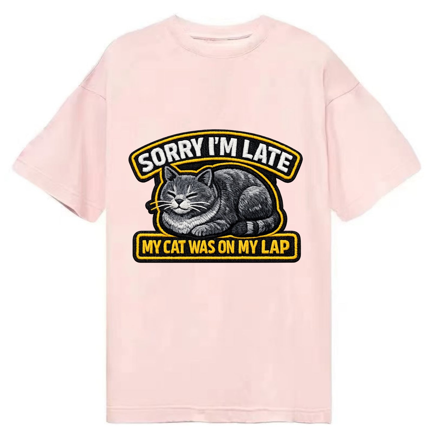 SORRY IM LATE MY CAT WAS ON MY LAP - cat loaf in gray , valid excuse - Classic T-shirt - Pink
