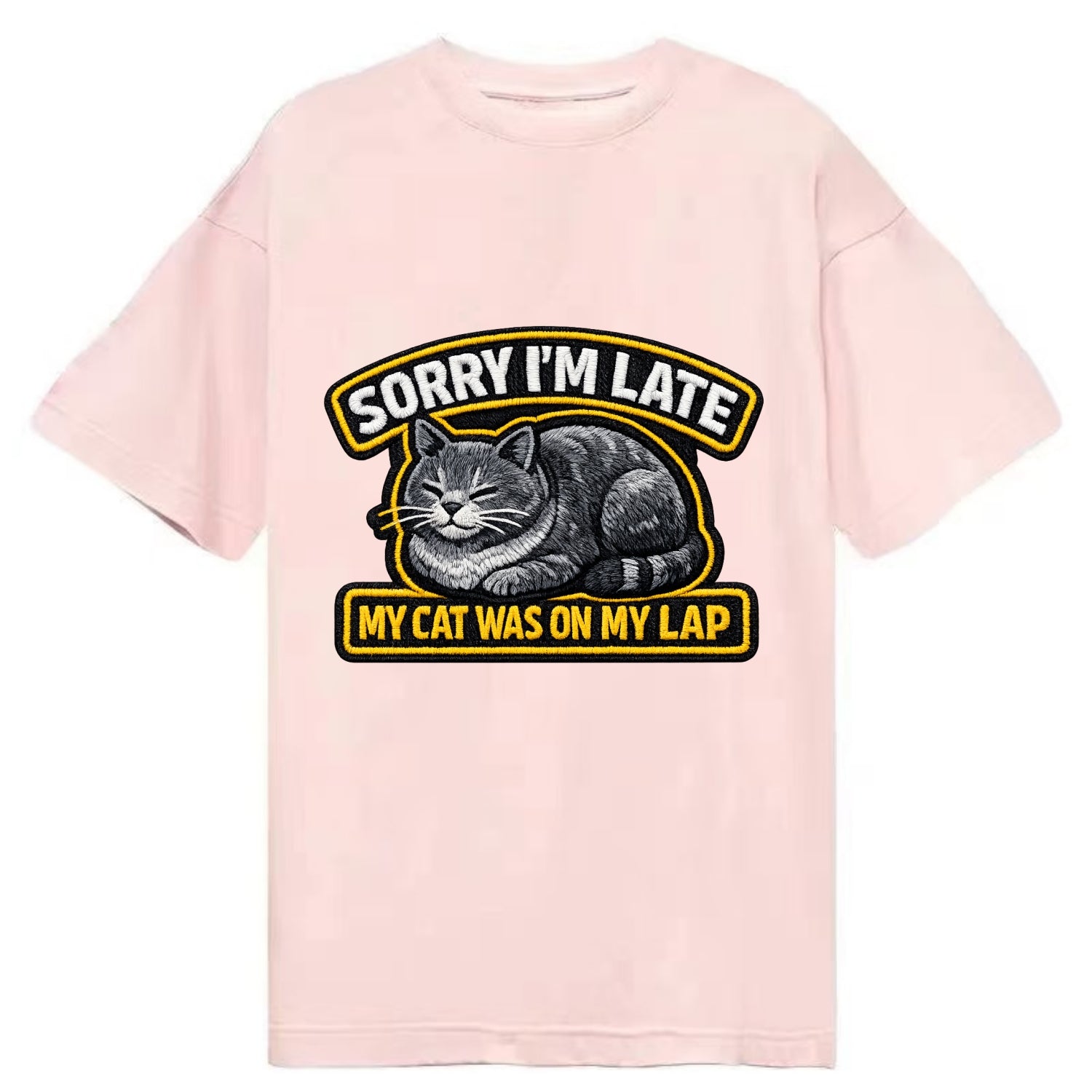 SORRY IM LATE MY CAT WAS ON MY LAP - cat loaf in gray , valid excuse - Classic T-shirt - Pink