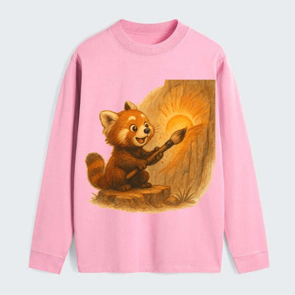 Red panda painting a sunrise mural with an oversized calligraphy brush - Classic Long Sleeve Shirt - Pink