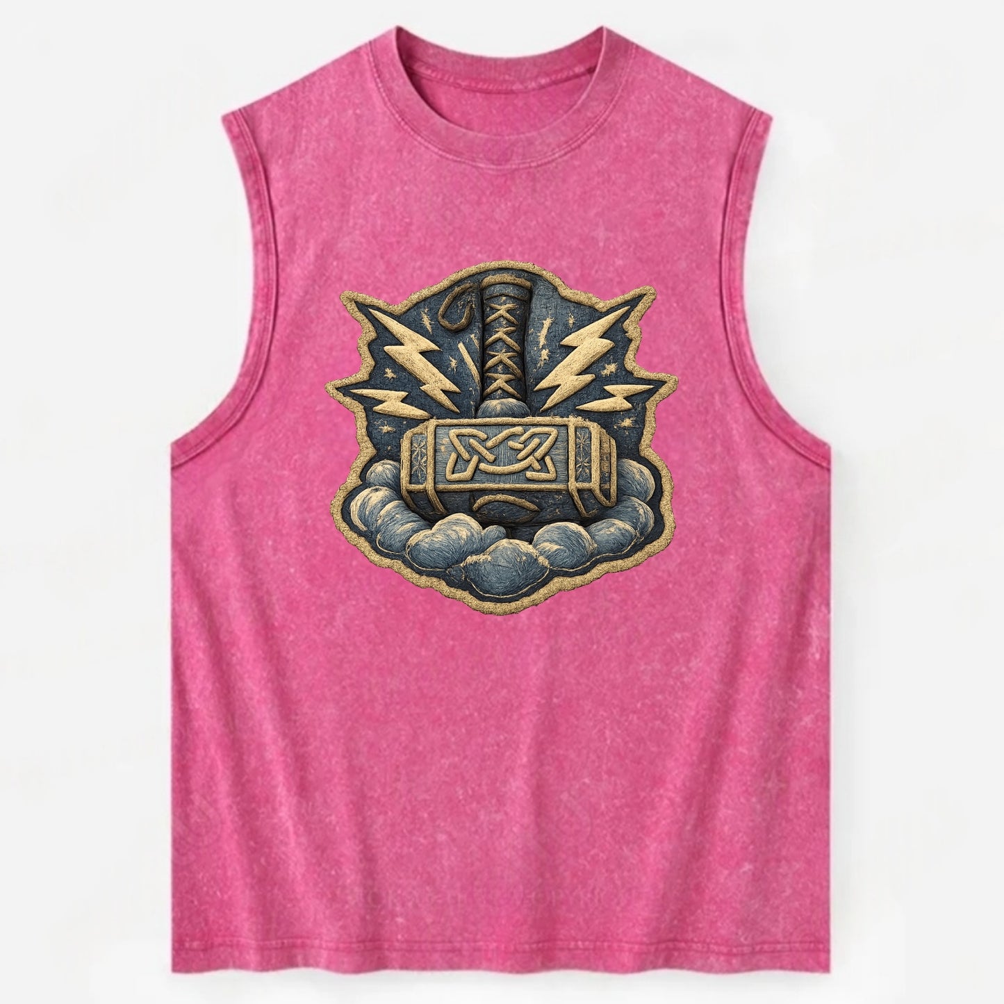 THOR HAMMER MJOLNIR - mighty hammer in silver and blue , thunder god - Vintage Washed Tank - Pink