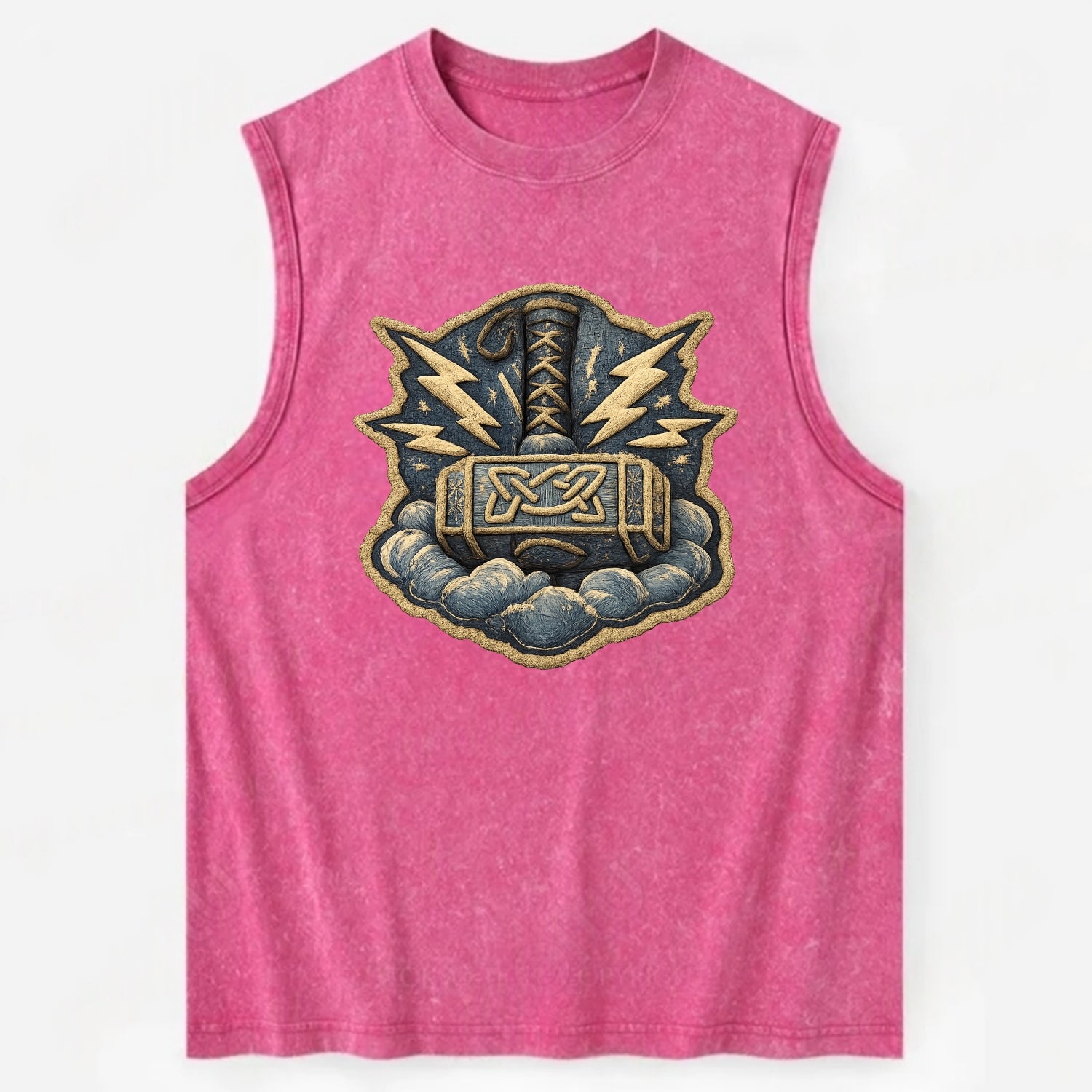 THOR HAMMER MJOLNIR - mighty hammer in silver and blue , thunder god - Vintage Washed Tank - Pink