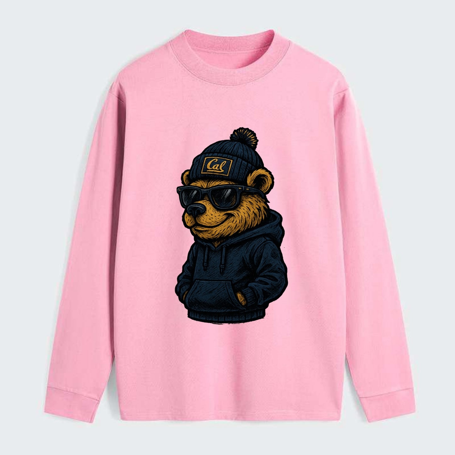Berkeley Bear wearing Cal beanie with script patch - Classic Long Sleeve Shirt - Pink