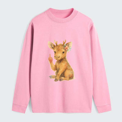 baby moose with adorable tiny antlers, one hoof raised in attitude - Classic Long Sleeve Shirt - Pink