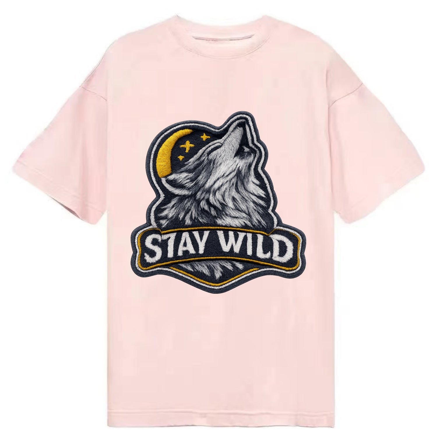STAY WILD - wolf with text in gray , free spirit - Classic T-shirt - Pink