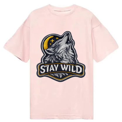 STAY WILD - wolf with text in gray , free spirit - Classic T-shirt - Pink
