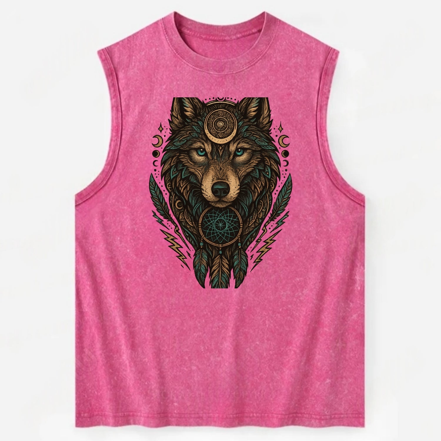 Storm Wolf Thunder  - Vintage Washed Tank - Pink