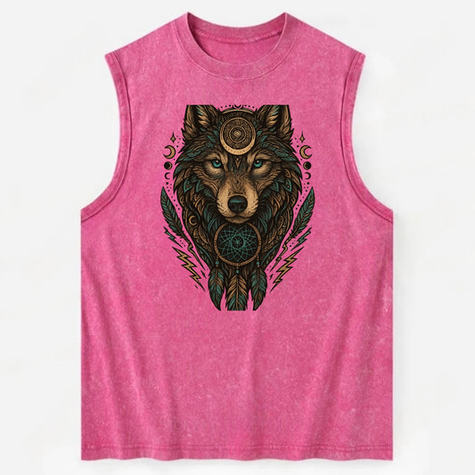Storm Wolf Thunder  - Vintage Washed Tank - Pink