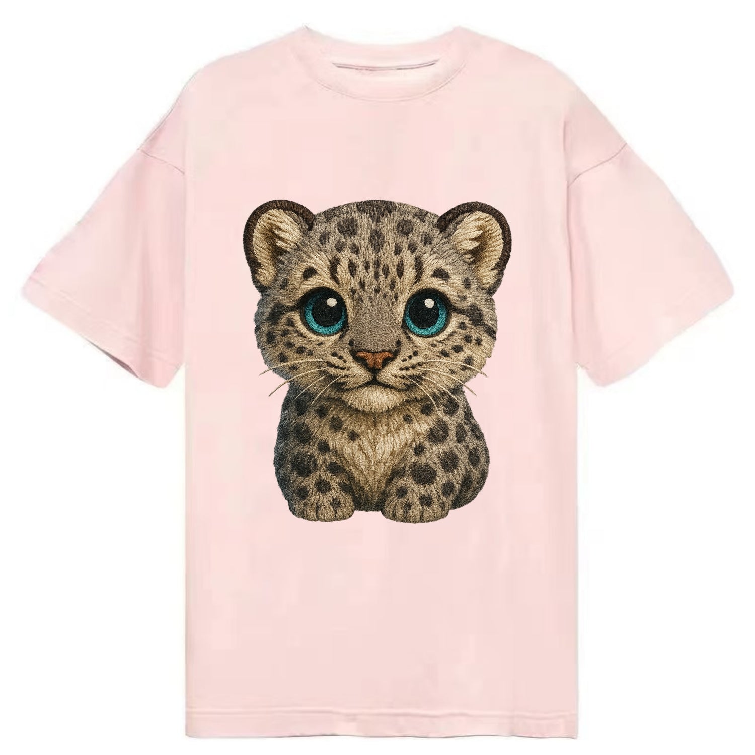 Baby Snow Leopard Cub - gray spotted, thick fur, blue-green eyes, front-facing, - Classic T-shirt - Pink