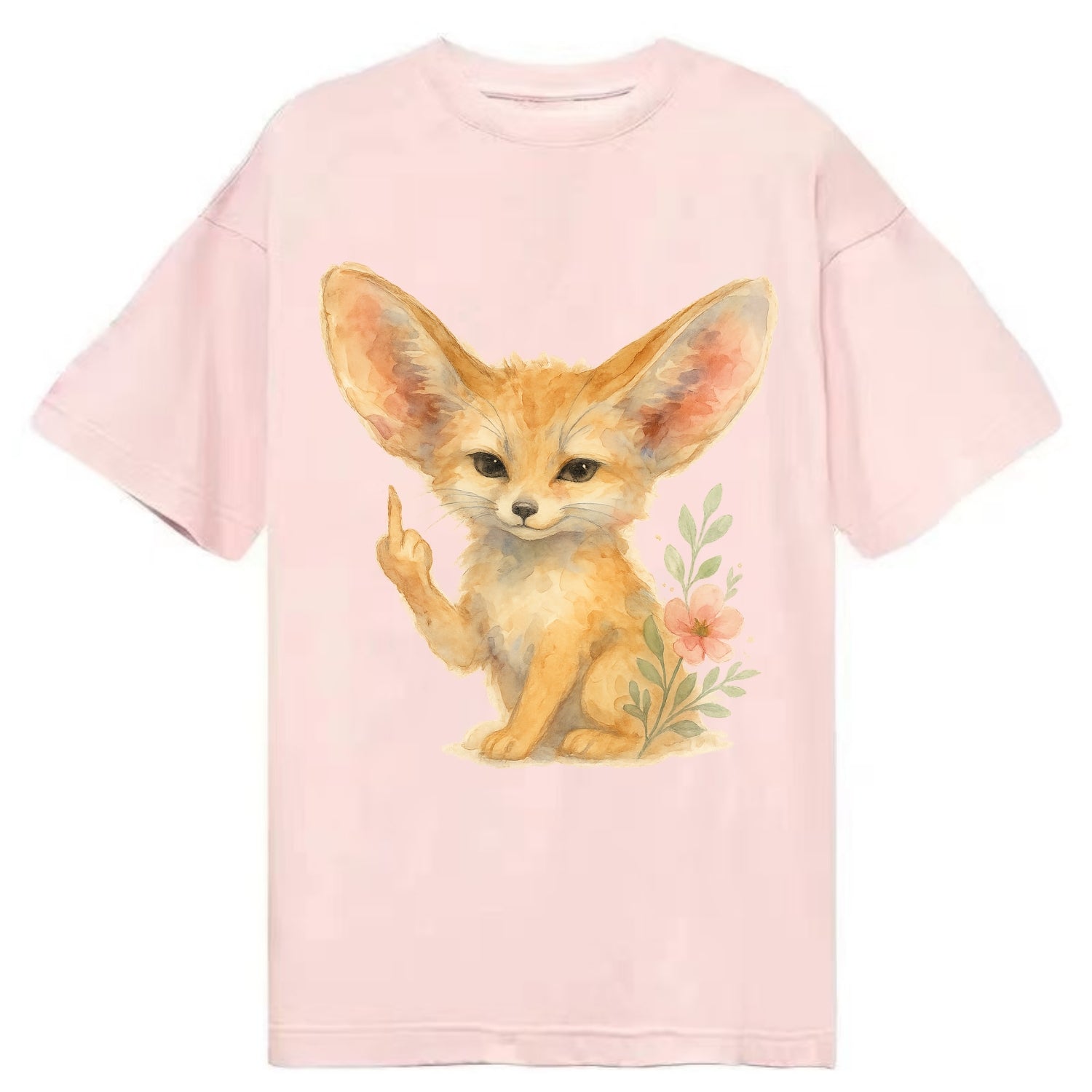 tiny fennec fox with oversized ears, one small paw raised in sass - Classic T-shirt - Pink