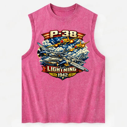 P 38 Lightning - Vintage Washed Tank - Pink