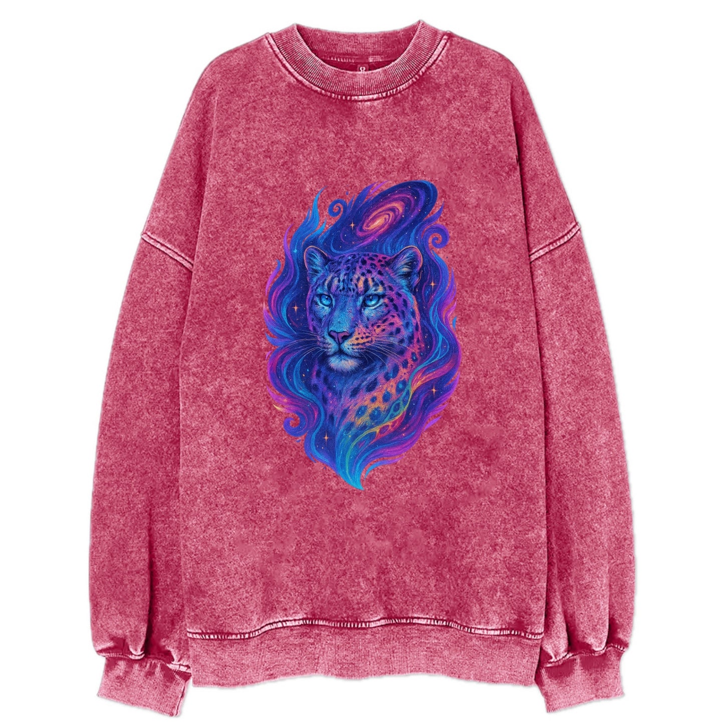Majestic snow leopard with rainbow gradient spots, crystalline flowing - Vintage Sweatshirt - Pink