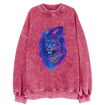 Majestic snow leopard with rainbow gradient spots, crystalline flowing - Vintage Sweatshirt - Pink