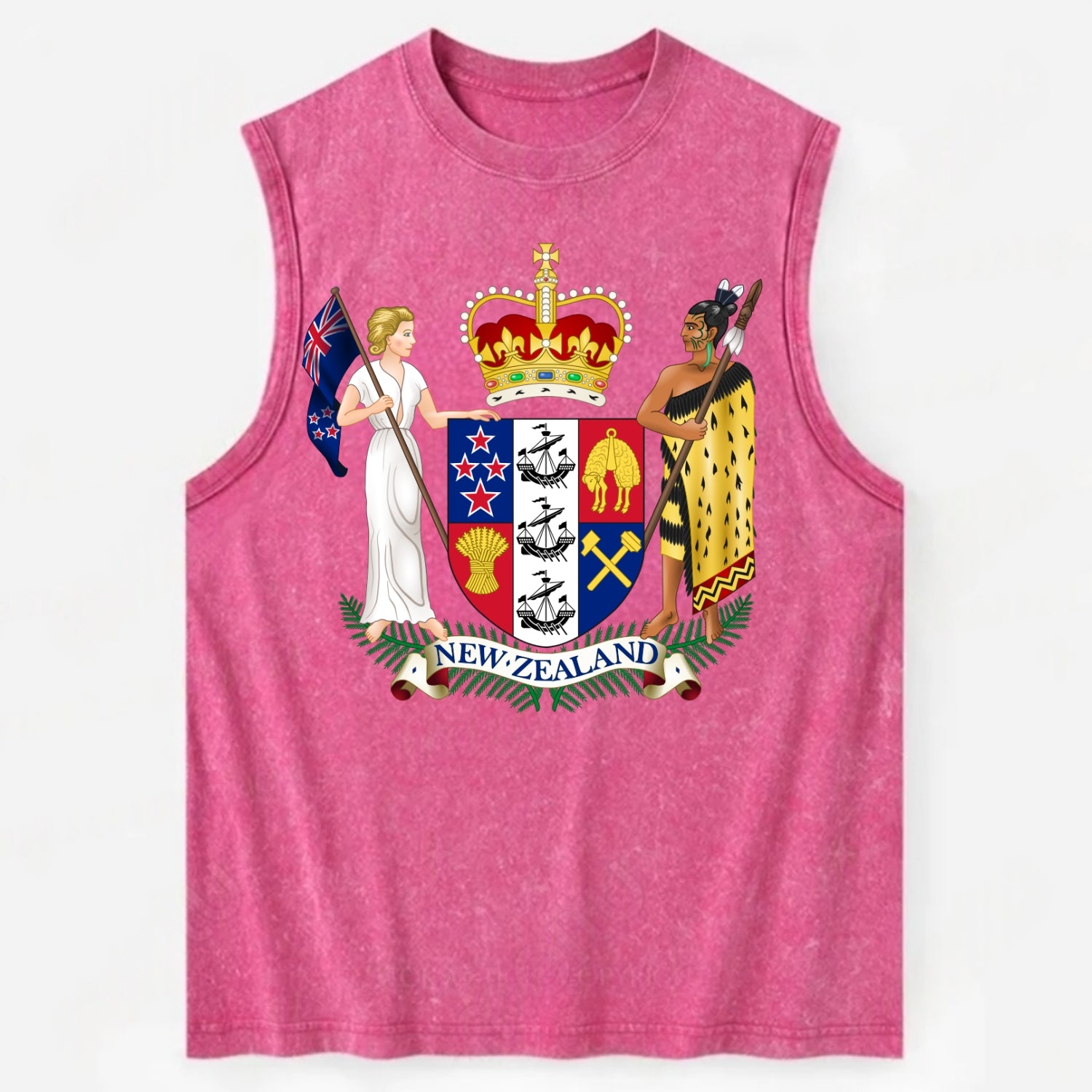 Coat Of Arms Of New Zealand - Vintage Washed Tank - Pink