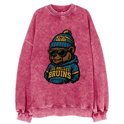Los Angeles Bruin wearing UCLA beanie with script patch - Vintage Sweatshirt - Pink