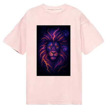 Regal lion with mane made of electric currents, neon yellow and hot pink energy - Classic T-shirt - Pink