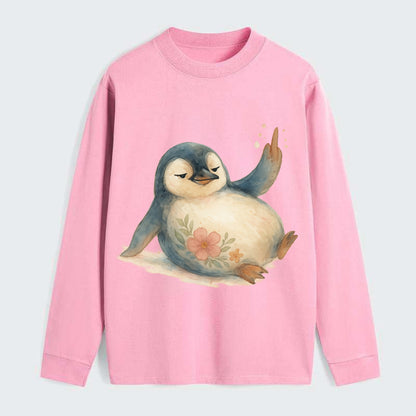 chubby penguin sliding on belly, one flipper up giving attitude - Classic Long Sleeve Shirt - Pink