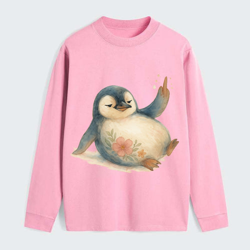 chubby penguin sliding on belly, one flipper up giving attitude - Classic Long Sleeve Shirt