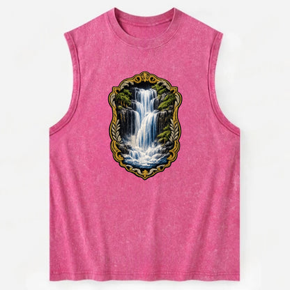 WATERFALL CASCADE - falling water with mist in blue and white , nature wonder - Vintage Washed Tank - Pink