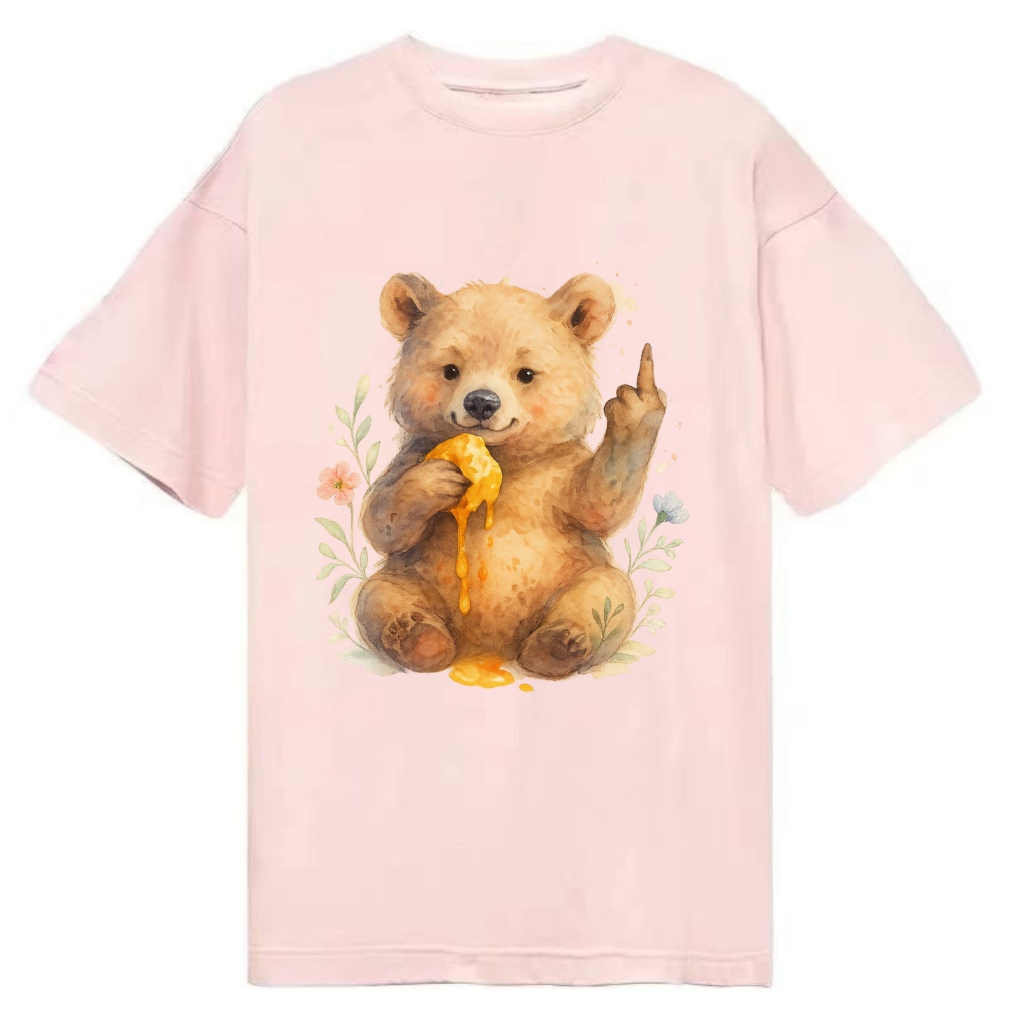 chubby bear cub eating dripping honey, sticky paw up with middle finger - Classic T-shirt - Pink