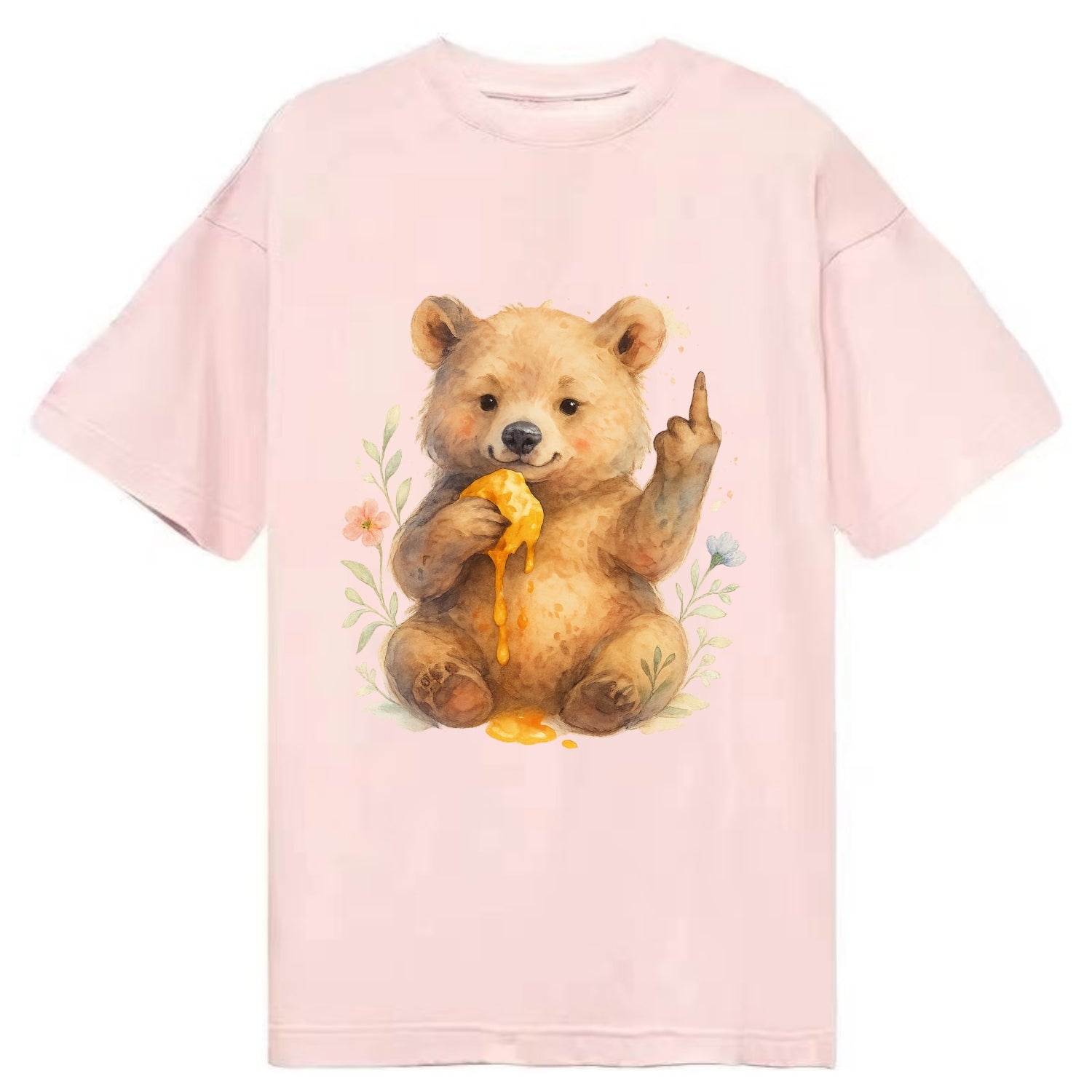 chubby bear cub eating dripping honey, sticky paw up with middle finger - Classic T-shirt - Pink