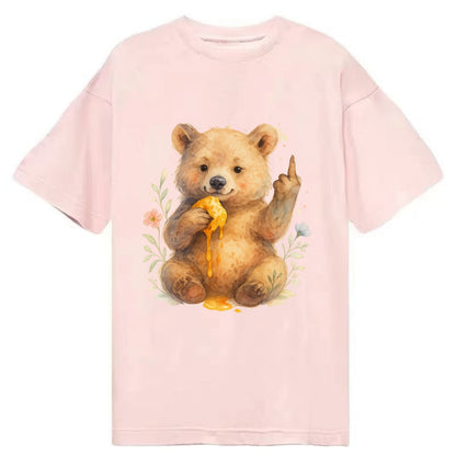 chubby bear cub eating dripping honey, sticky paw up with middle finger - Classic T-shirt - Pink