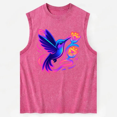 Hummingbird delivering miniature love letters tucked inside flower envelopes - Vintage Washed Tank
