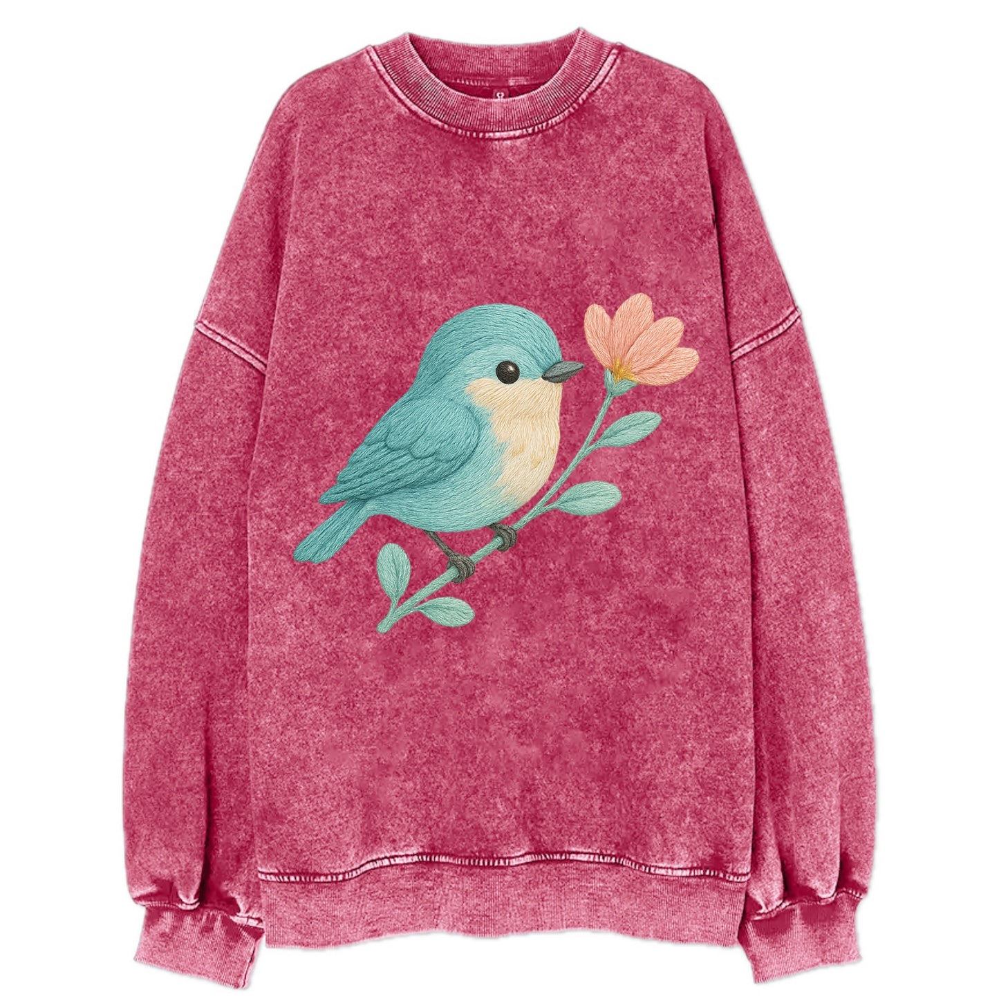 Aqua Chickadee - Vintage Sweatshirt - Pink