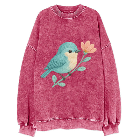 Aqua Chickadee - Vintage Sweatshirt - Pink