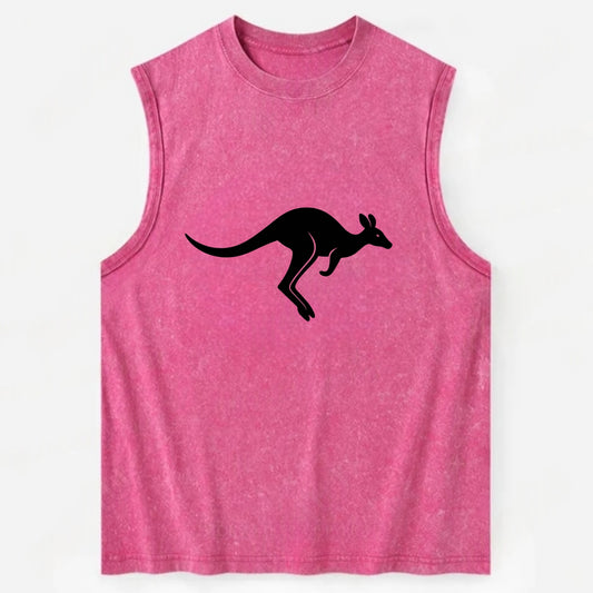 Kangaroo leaping across outback - Vintage Washed Tank - Pink