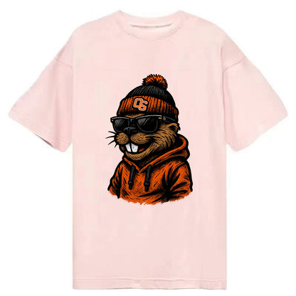 Corvallis Beaver wearing Oregon State beanie with OS patch - Classic T-shirt - Pink