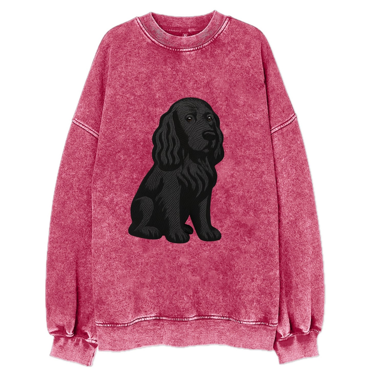 Field Spaniel - Black silky coat embroidered pose - Vintage Sweatshirt - Pink