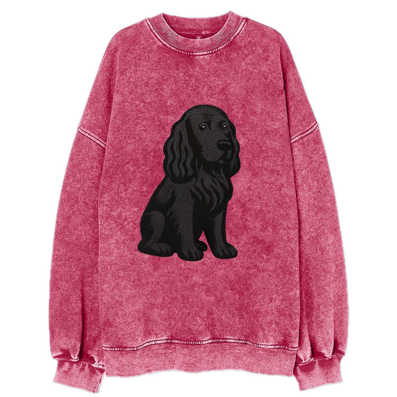 Field Spaniel - Black silky coat embroidered pose - Vintage Sweatshirt - Pink