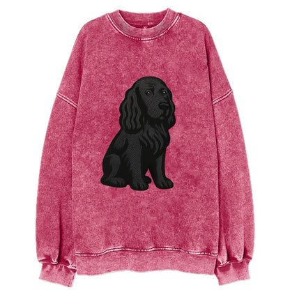 Field Spaniel - Black silky coat embroidered pose - Vintage Sweatshirt - Pink