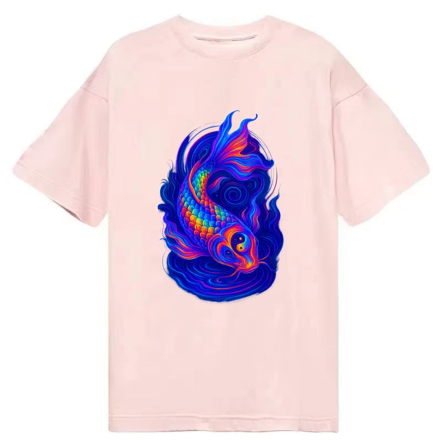 Sacred koi with scales reflecting rainbow prisms, yin-yang patterns in cosmic - Classic T-shirt - Pink