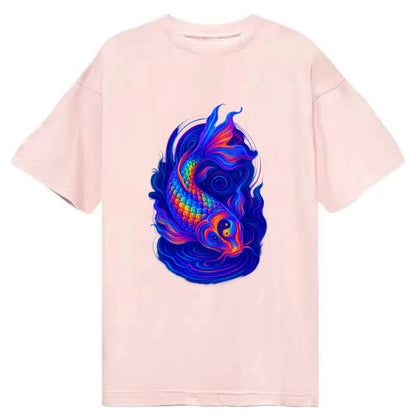 Sacred koi with scales reflecting rainbow prisms, yin-yang patterns in cosmic - Classic T-shirt - Pink