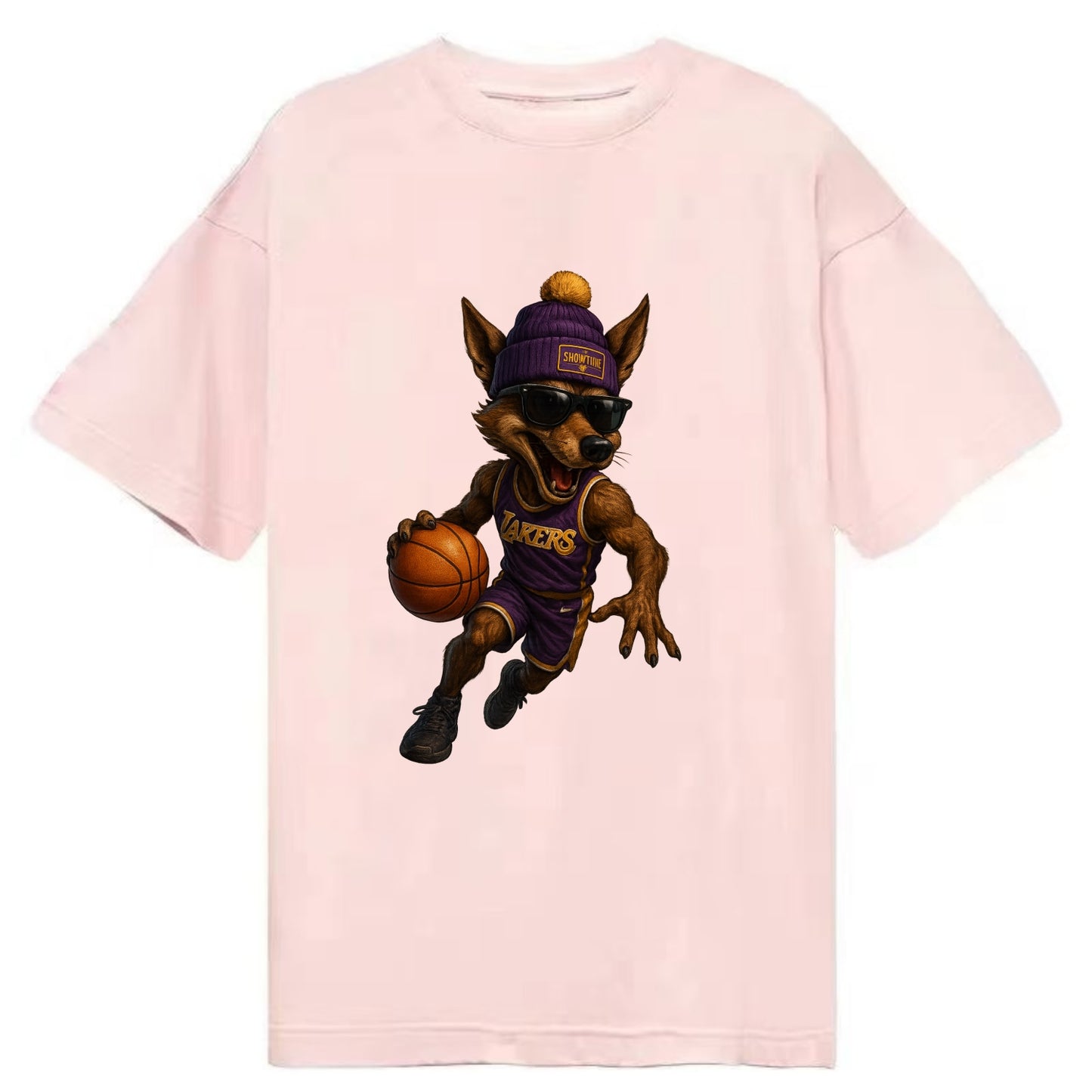 Hollywood Coyote wearing Lakers beanie with Showtime patch and wayfarer sunglasses - Classic T-shirt - Pink