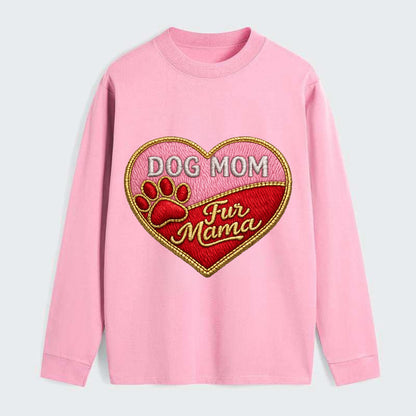 DOG MOM HEART - heart with paw print in pink and red , fur mama - Classic Long Sleeve Shirt - Pink