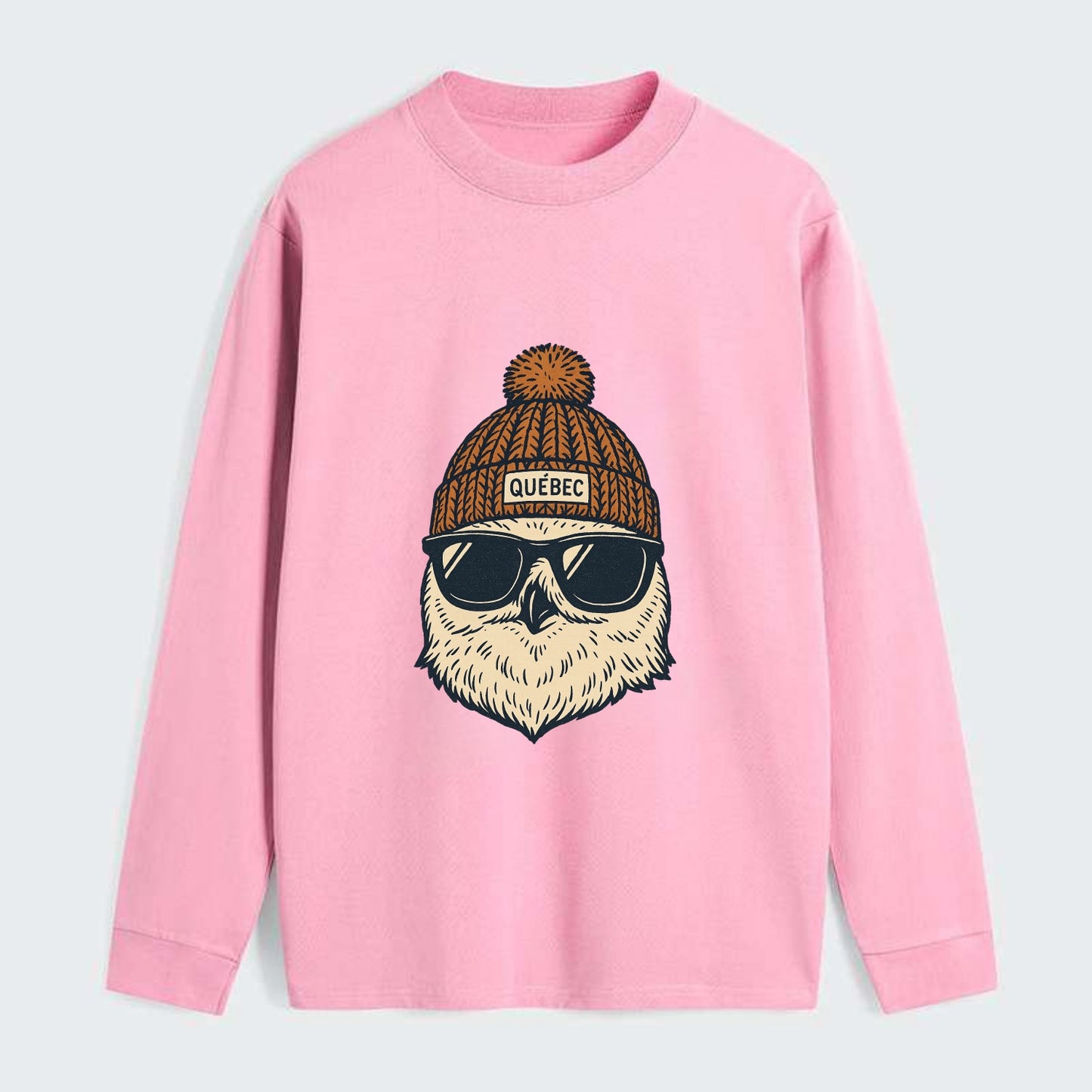 Quebec City Snowy Owl wearing Quebec beanie with pom pom and wayfarer - Classic Long Sleeve Shirt - Pink