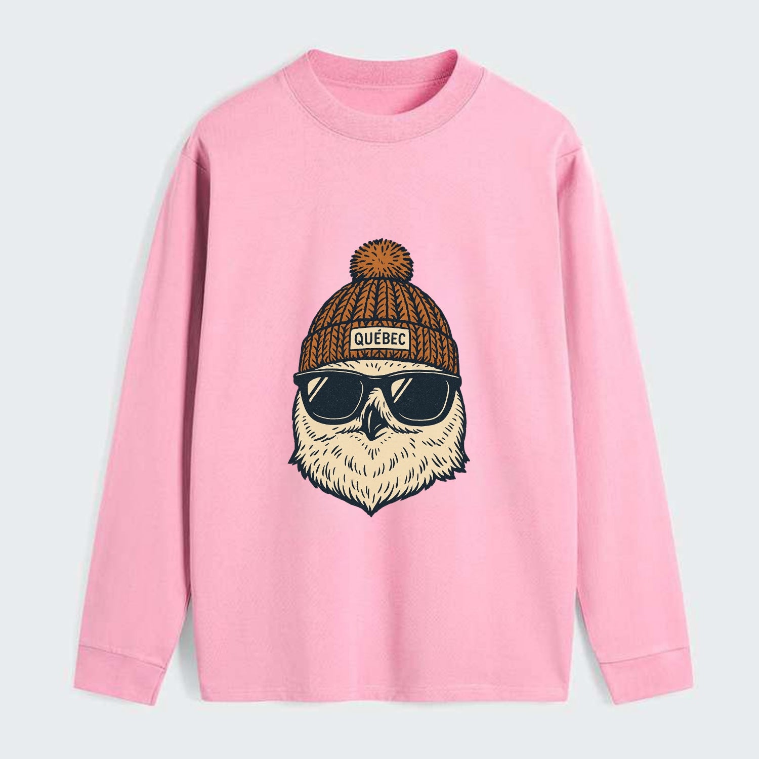 Quebec City Snowy Owl wearing Quebec beanie with pom pom and wayfarer - Classic Long Sleeve Shirt - Pink