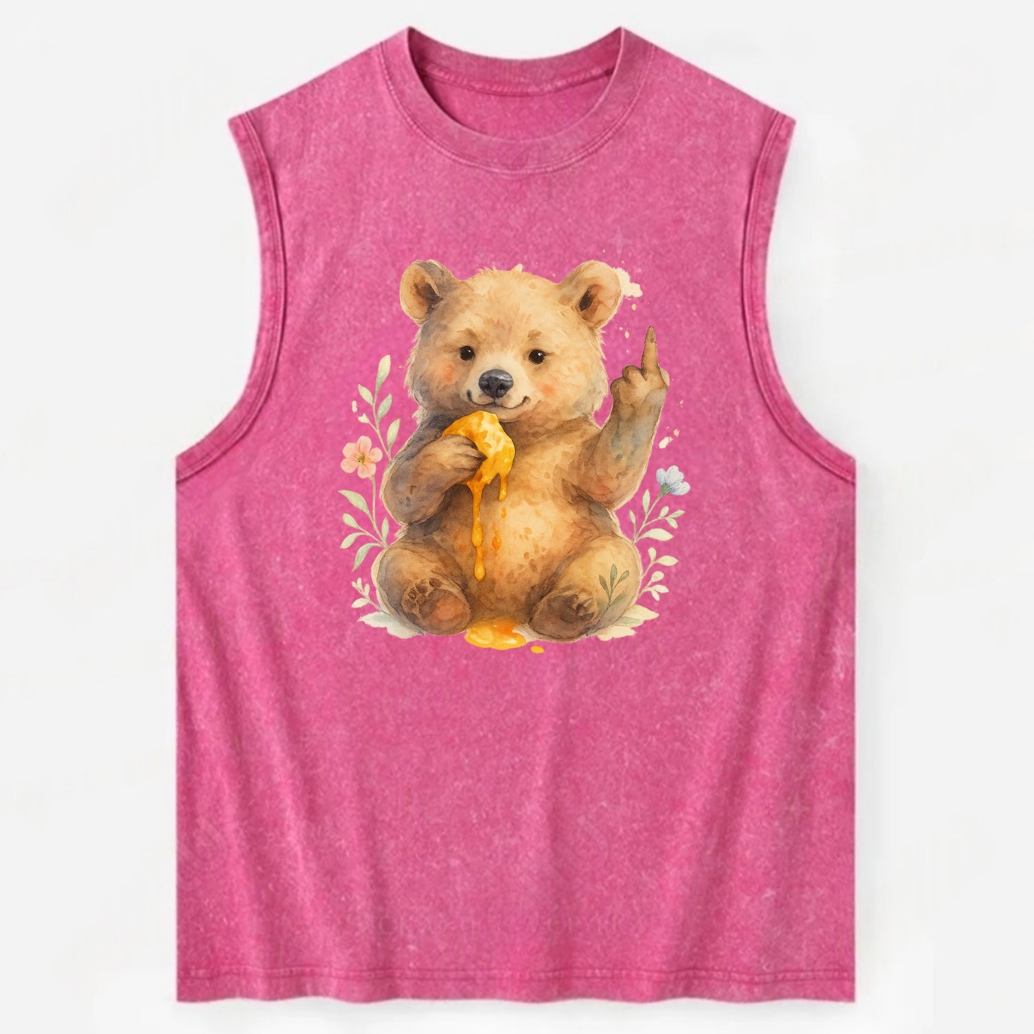 chubby bear cub eating dripping honey, sticky paw up with middle finger - Vintage Washed Tank - Pink