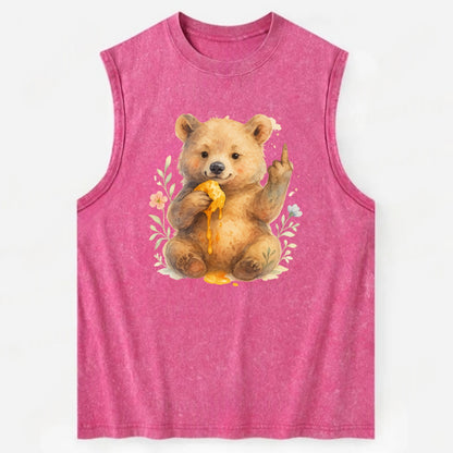 chubby bear cub eating dripping honey, sticky paw up with middle finger - Vintage Washed Tank - Pink
