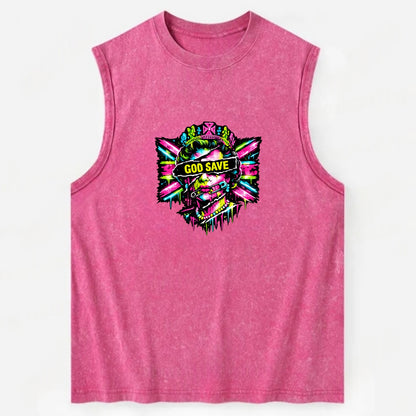 GOD SAVE | Torn royal portrait style | Blackout bar across eyes | Safety pin - Vintage Washed Tank - Pink